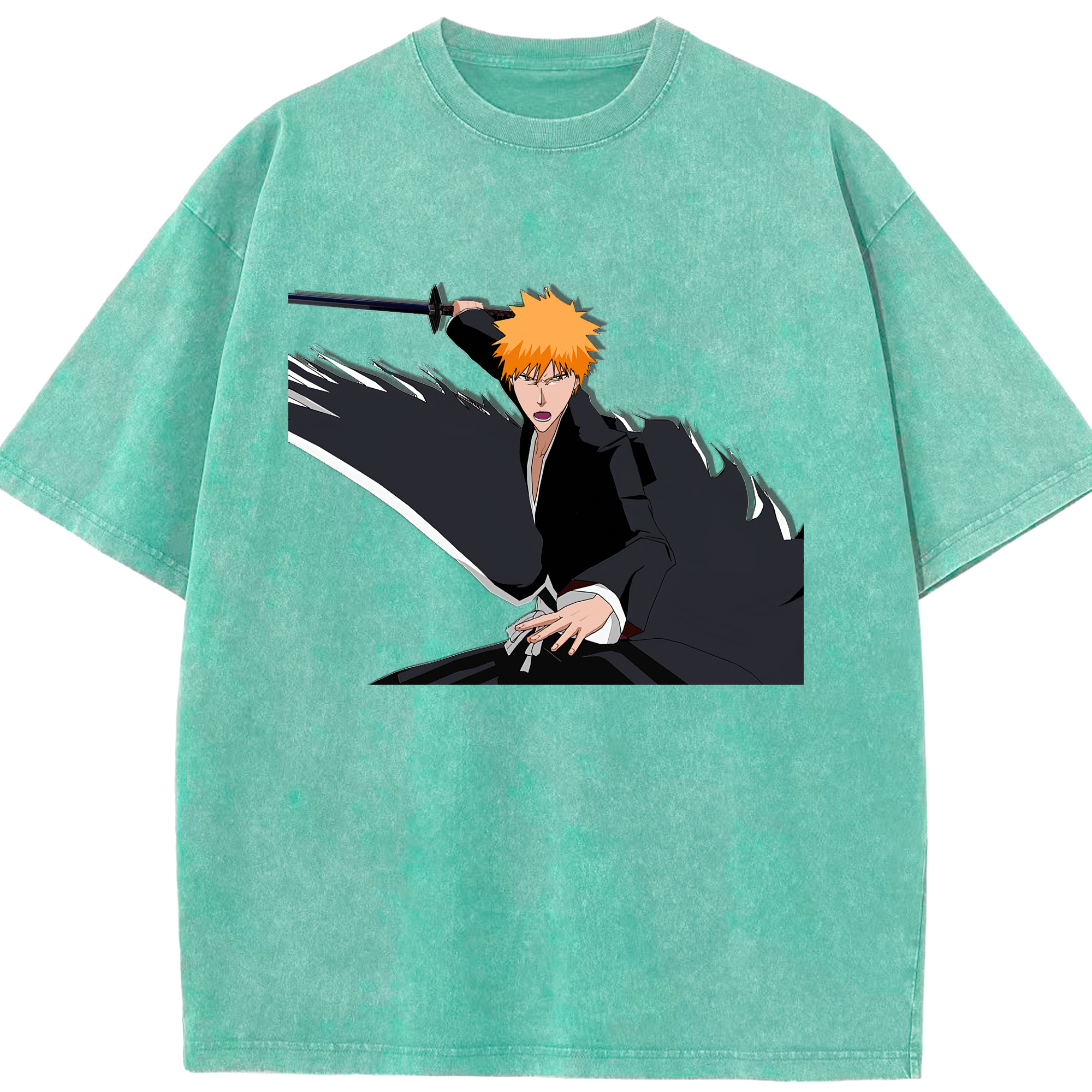 （画像用） ブリーチ 黒崎一護（くろさき いちご）BLEACH Kurosaki Ichigo 綿100% ヴィンテージ風 半袖Tシャツ（フロントプリント）